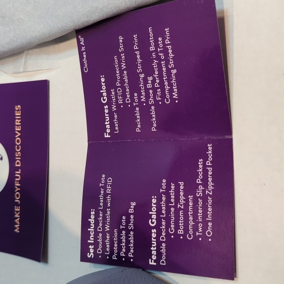 Joy Mangano Double Decker Tote w/Wristlet Set French Blue Pebble Leather New - Picture 8 of 11